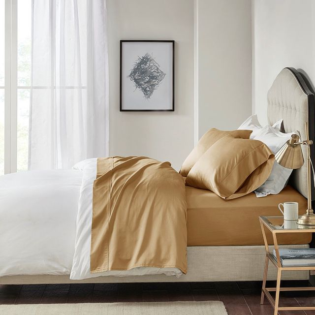 Olliix by Madison Park 600 Thread Count Gold Queen 100% Pima Cotton Sheet Set-4