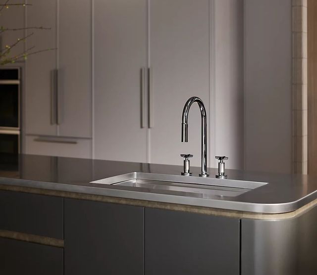 KOHLER® Billet® Matte Black with Brushed Moderne Brass Touchless Kitchen Sink Faucet with 2-Function Sprayhead-1