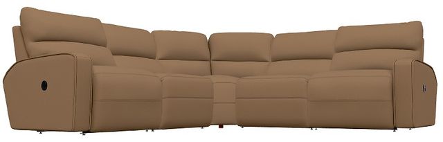 La-Z-Boy® Maddox 5-Piece Camel Leather Curve Manual Reclining Sectional-0