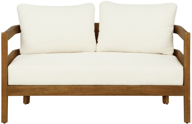 Linon Surfside 2-Piece Beige/Brown Acacia/Fabric Outdoor Conversation Set-2