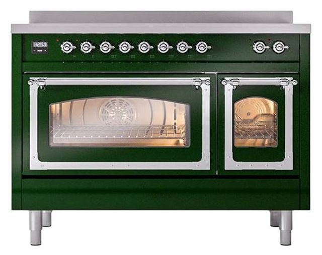 Ilve® Nostalgie II Noblesse 48'' Emerald Green Pro Style Induction Range with Chrome Trim-1