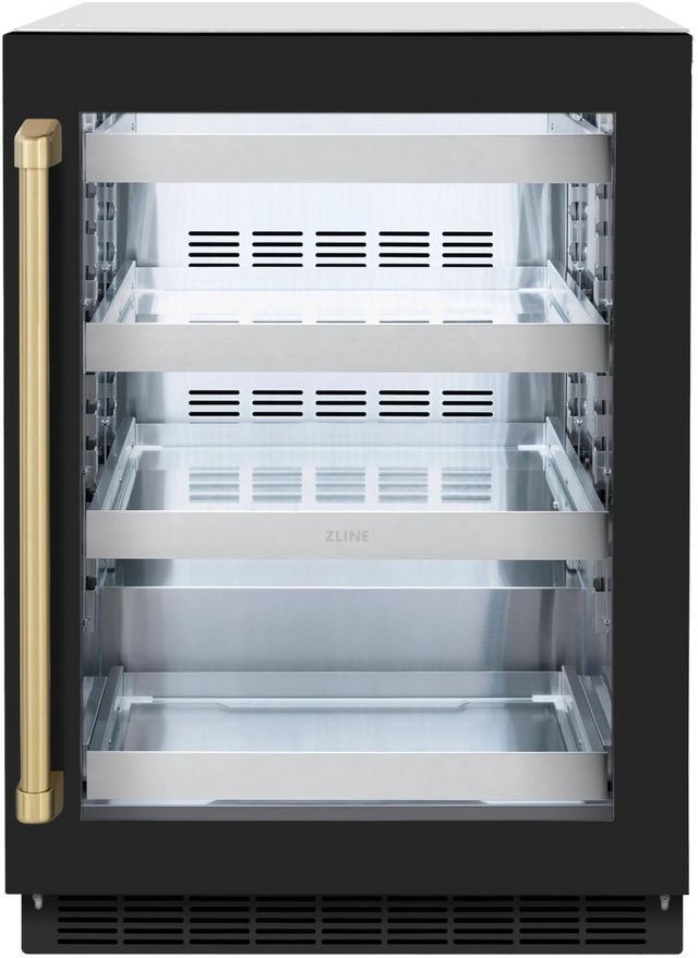 ZLINE Touchstone Autograph Edition 5.2 Cu. Ft. Stainless Steel Beverage Center with Black Matte Glass Door and Champagne Bronze Handle