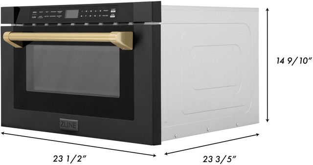 ZLINE Autograph Edition 24" 1.2 Cu. Ft. Black Stainless Steel Built-in Microwave Drawer with Champagne Bronze Handle-2