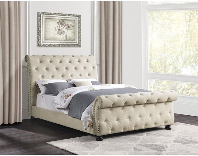 Mazin Furniture Crofton Beige Full Upholstered Sleigh Bed-3