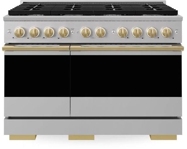 ZLINE Marino 48" Stainless Steel Pro Style Dual Fuel Range with Polished Gold Accents-0