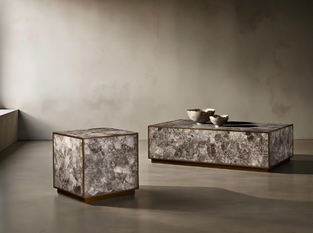 Bernhardt Tildon Bernhardt Interiors Smoky Quartz Side Table with Aged Brass Base-1