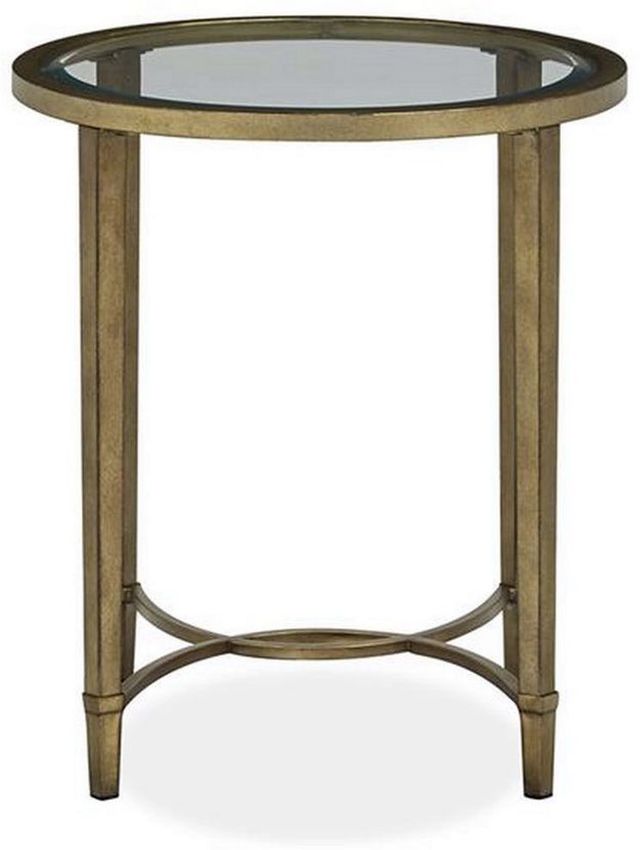 Magnussen Home® Copia Glass Top Oval End Table with Antiqued Tint Metal Base-1