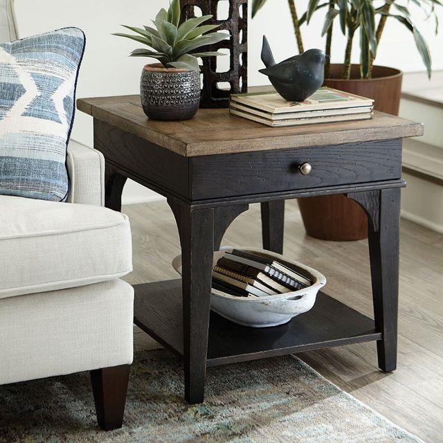 Hammary® Hancock Brown Rectangular End Table with Black Base-1