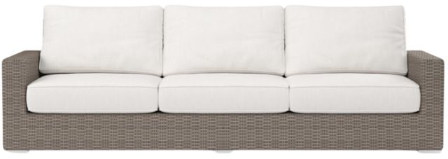 Sunset West Coronado Driftwood Resin Wicker Outdoor Sofa with Canvas Flax Cushion-1