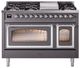 Ilve® Nostalgie II Noblesse 48'' Graphite Matte Pro Style Dual Fuel Range with Copper Trim-0