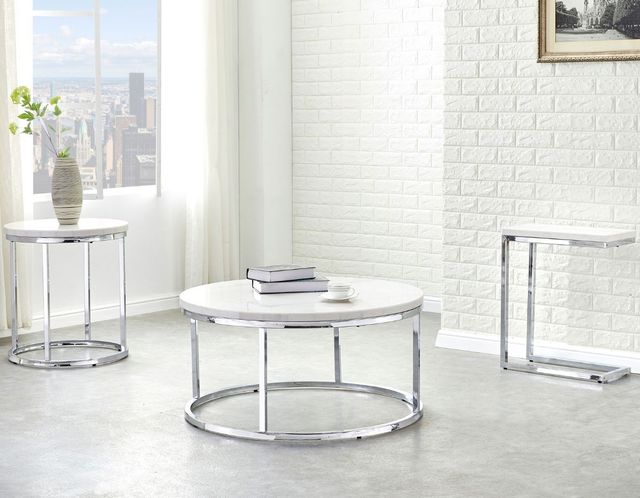 Steve Silver Co. Echo White Chairside End Table with Chrome Base-1