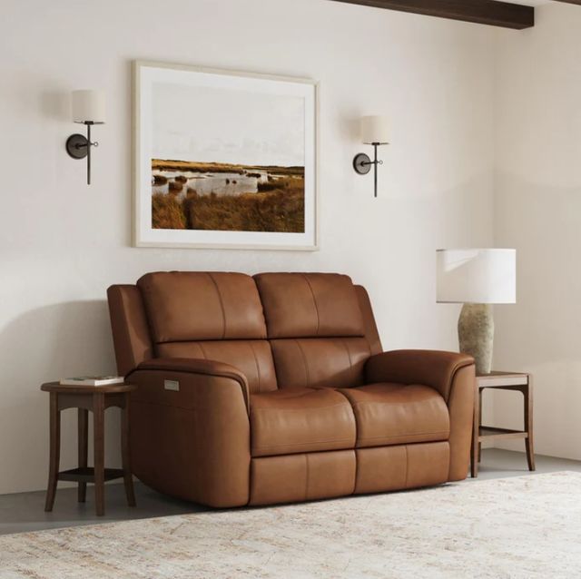 Flexsteel® Henry Caramel Leather Power Reclining Loveseat with Power Headrests and Lumbar-2