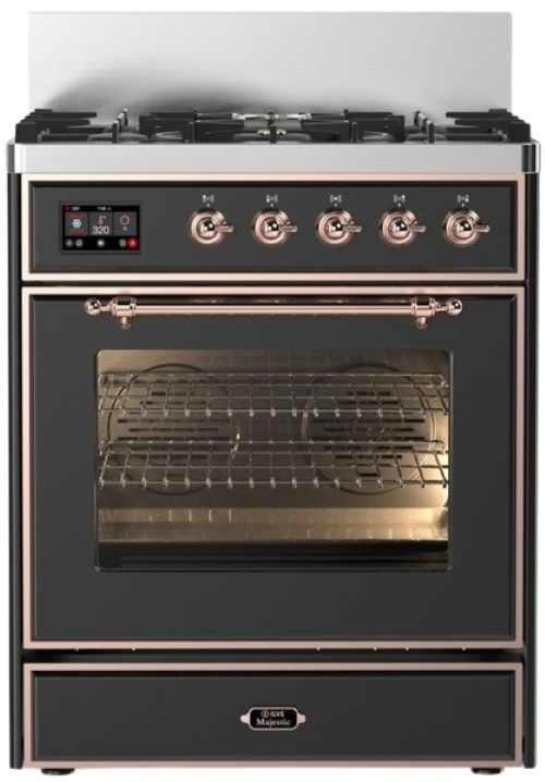 Ilve® Majestic III 30" Graphite Matte Pro Style Dual Fuel Liquid Propane Range with 5 Black Brass Burners and Copper Trim-0