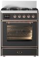 Ilve® Majestic III 30" Graphite Matte Pro Style Dual Fuel Liquid Propane Range with 5 Black Brass Burners and Copper Trim-0