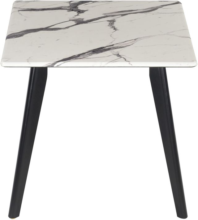 Coaster® Bayhill Faux Marble Top End Table with Black Metal Tapered Legs -2