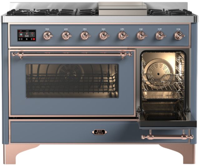 Ilve® Majestic III 48" Blue Gray Pro Style Dual Fuel Natural Gas Range with Triple Glass Door and Copper Trim-2