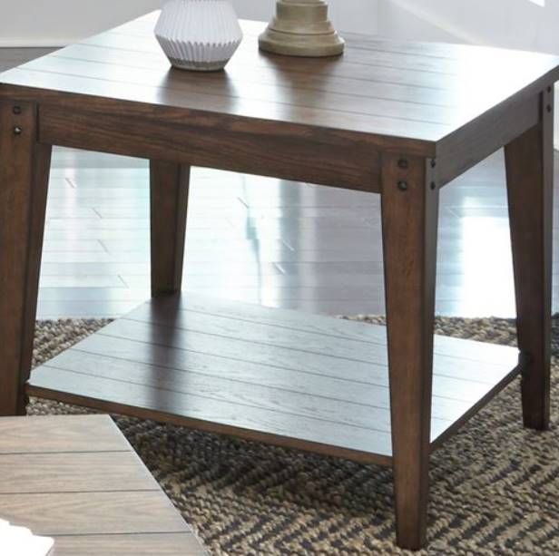 Liberty Furniture Lake House Rustic Brown Oak Square Lamp Table-4