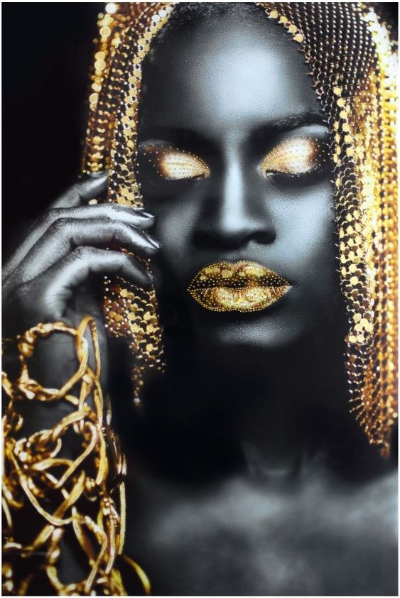 Classy Living Woman Gold Hair Rhinestones Wall Art-0