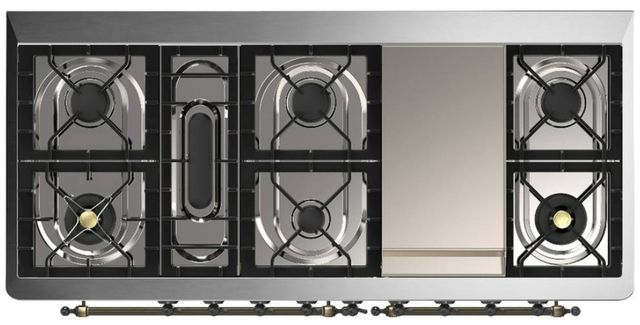 Ilve® Majestic III 60" Blue Gray Pro Style Dual Fuel Natural Gas Range with Triple Glass Door and Burnished Trim-2