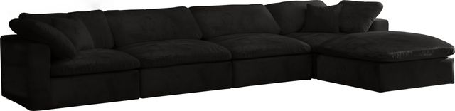 Meridian Furniture Cozy 5-Piece Black Velvet Cloud Modular Sectional-0
