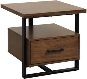 Front view of the Homelegance® Sedley Walnut End Table with Black Metal Framework
