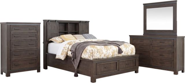 Liberty Furniture Thornwood Hills 4-Piece Rock Beaten Brown King Bookcase Bed Set with Chest-0