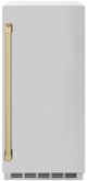 ZLINE Autograph Edition Touchstone 15" 75 lbs. Satin Stainless Steel Door with Champagne Bronze Handle Clear Cube Ice Maker with Drain Pump -0