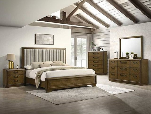 Crown Mark Lakecrest Beige/Brown Queen Upholstered Panel Bed-1