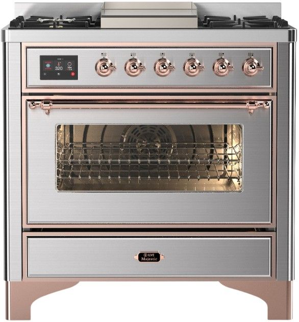 Ilve® Majestic III 36'' Stainless Steel Pro Style Dual Fuel Natural Gas Range with Triple Glass Door and Copper Trim-0