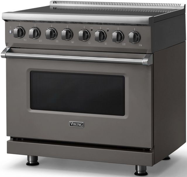 Viking® 5 Series 36" Damascus Gray Pro Style Induction Range with Polished Chrome Trim-2