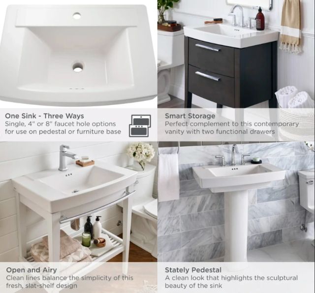 American Standard Townsend® White Center Hole Only Pedestal Sink Top and Leg Combination-2