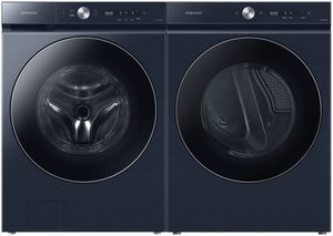 Front view of the Samsung Bespoke 8900 Series Brushed Navy Front Load Laundry Pair