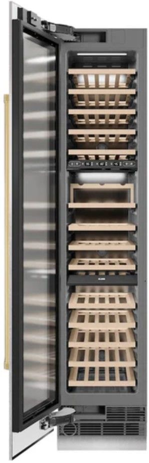 ZLINE Autograph Edition 18" 9.0 Cu. Ft. Triple Zone 68 Bottle Left Hinge Column Wine Cooler in Satin Stainless Steel with Polished Gold Accents-1