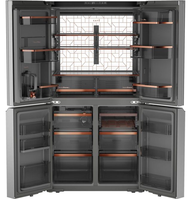Café™ 36 in. 22.9 Cu. Ft. Platinum Glass Counter Depth French Quad-Door Refrigerator with Dual-Dispense AutoFill Pitcher-1