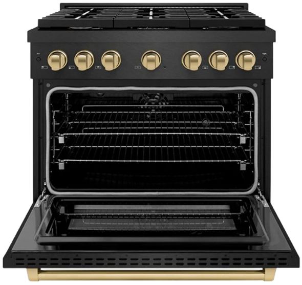ZLINE Autograph Edition Paramount 36" 5.2 cu. ft. Black Satin Stainless Steel Dual Fuel Range with Champagne Bronze Accent-1