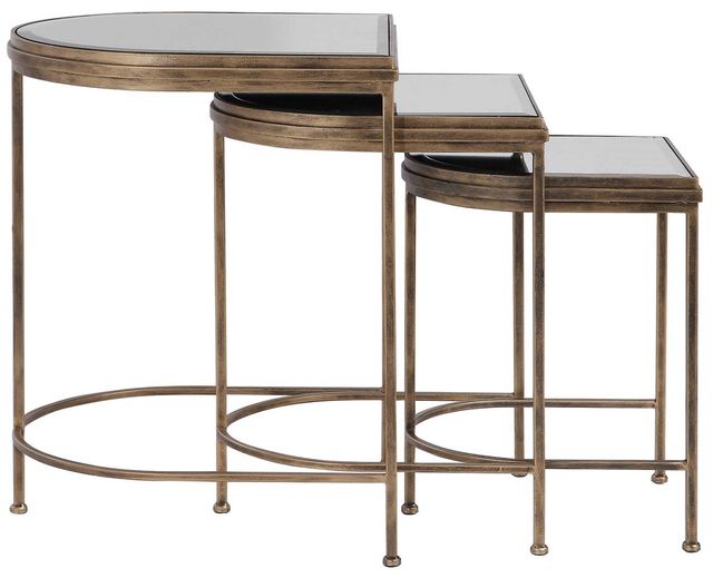 Uttermost® India 3-Piece Antique Brushed Gold Nesting Table Set with Mirror Top-3