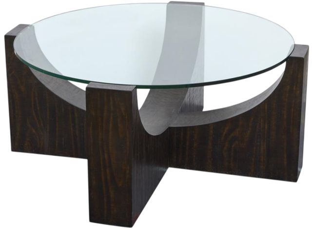 Magnussen Home® Beckham Glass Top Round Cocktail Table with Rustic Tavern Base-0