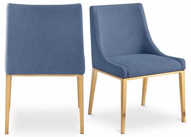 Meridian Furniture Haines 2-Piece Brushed Navy/Gold Linen Dining Chair Set-1
