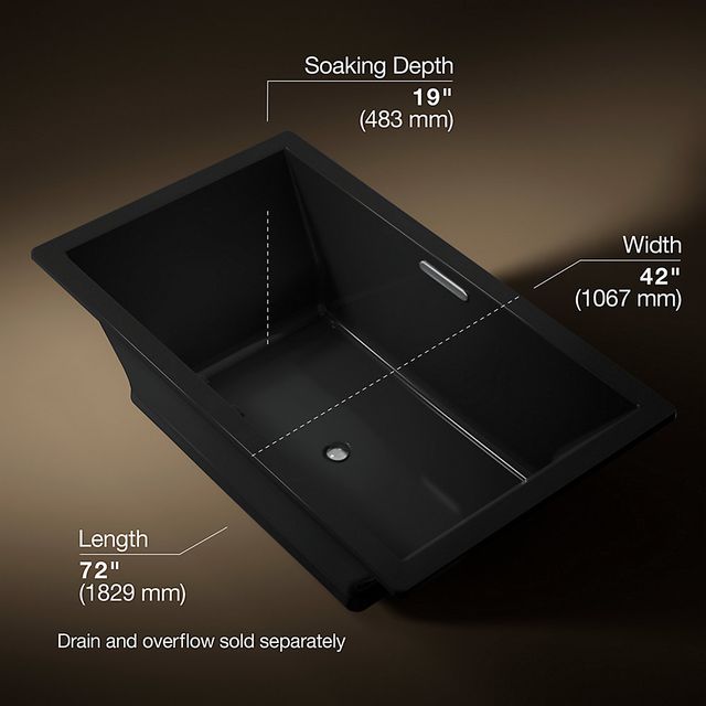 KOHLER® Underscore® Black 72" x 42" Drop-In Heated Bubble Massage™ Air Bath with Bask® Heated Surface-3