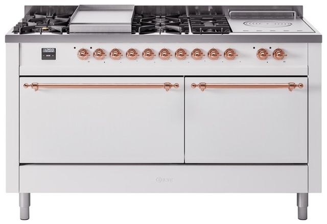 Ilve® Nostalgie II Series 60" White Pro Style Dual Fuel Range-0