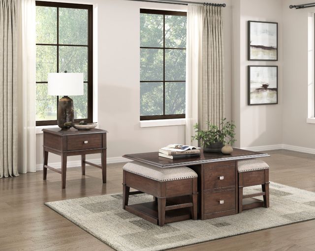 Homelegance® Claremore Brown Cocktail Table with Two Benches-1