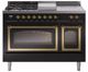 Ilve® Nostalgie II Noblesse 48'' Glossy Black Pro Style Dual Fuel Range with Brass Trim-0