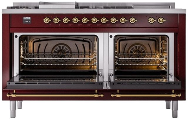 Ilve® Nostalgie II Series 60" Burgundy Pro Style Dual Fuel Range-1