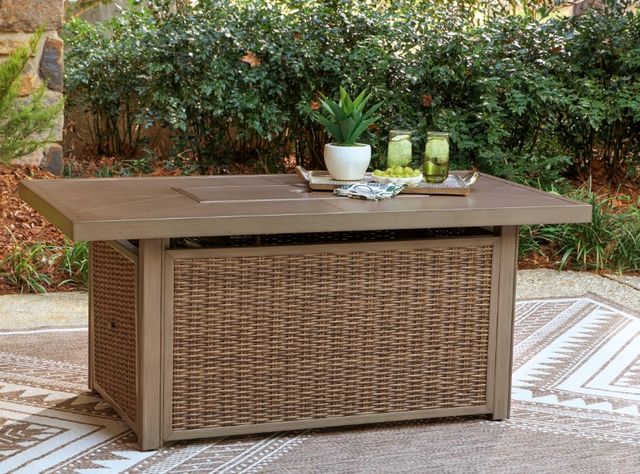 Signature Design by Ashley® Revare Beach Beige Aluminum/Resin Wicker Outdoor Fire Pit Table-1