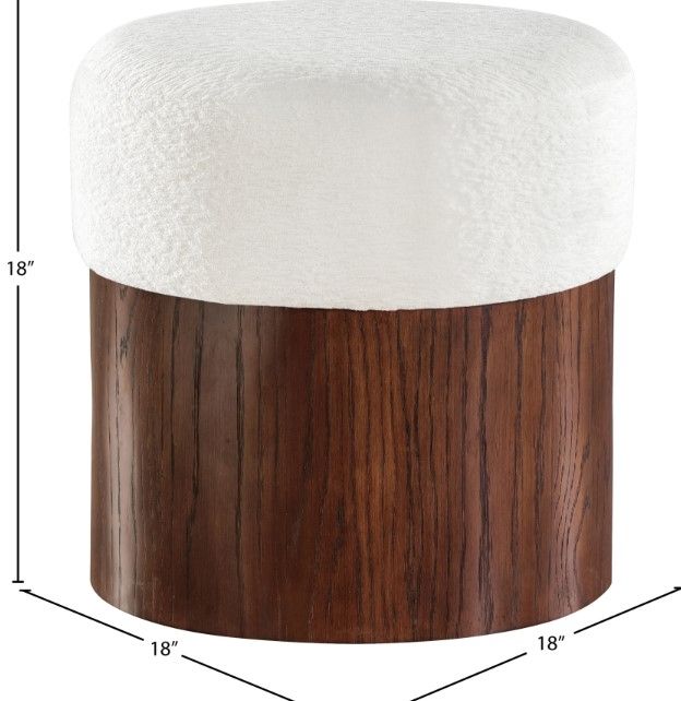 Meridian Furniture Nimes Cream/Walnut Velour Fur Ottoman-3