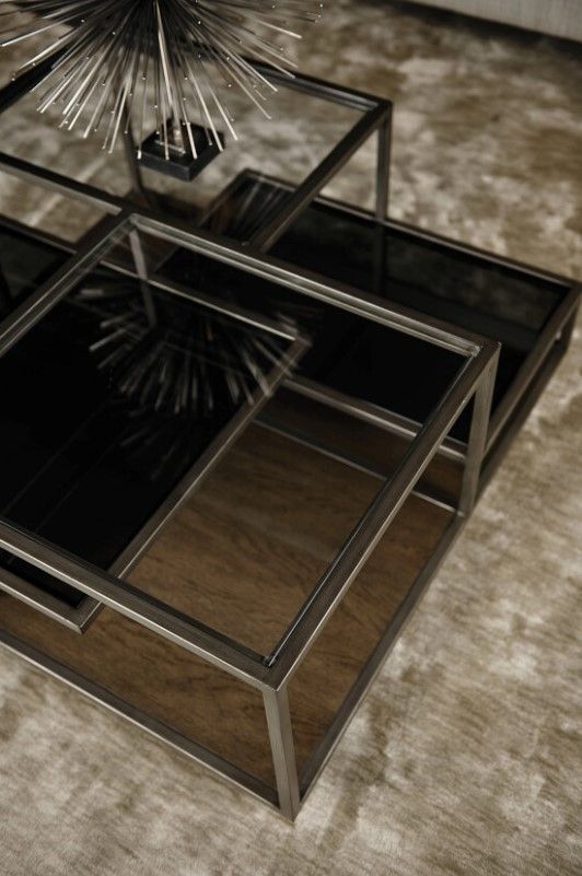 Hammary® Cleo Glass Top Square Coffee Table with Deep Brown/Dusky Silver Base-1