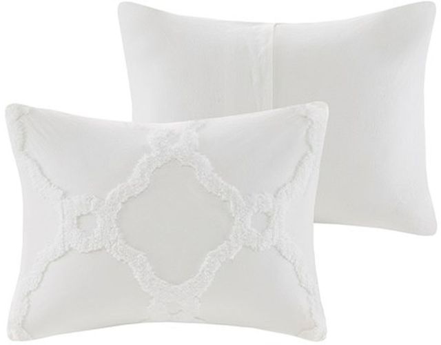 Olliix by Madison Park White Full/Queen Pacey 3 Piece Tufted Cotton Chenille Geometric Duvet Cover Set-1