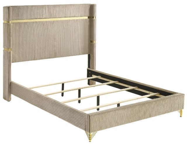 Coaster® Lucia Beige Queen Upholstered Wingback Panel Bed-1