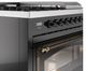 Ilve® Nostalgie II Noblesse 48'' Glossy Black Pro Style Dual Fuel Range with Burnished Trim-4