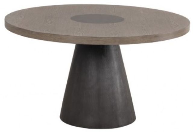 Furniture of America® Broager 5-Piece Rustic Oak Round Dining Table Set with Dark Walnut Base and Light Gray Swivel Chairs-1